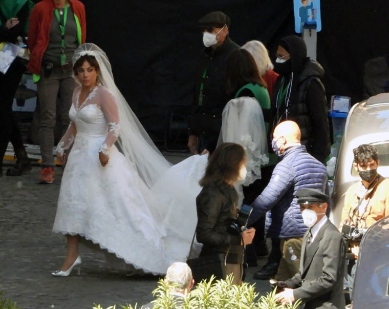 Lady Gaga in wedding dress for "House of Gucci" filming