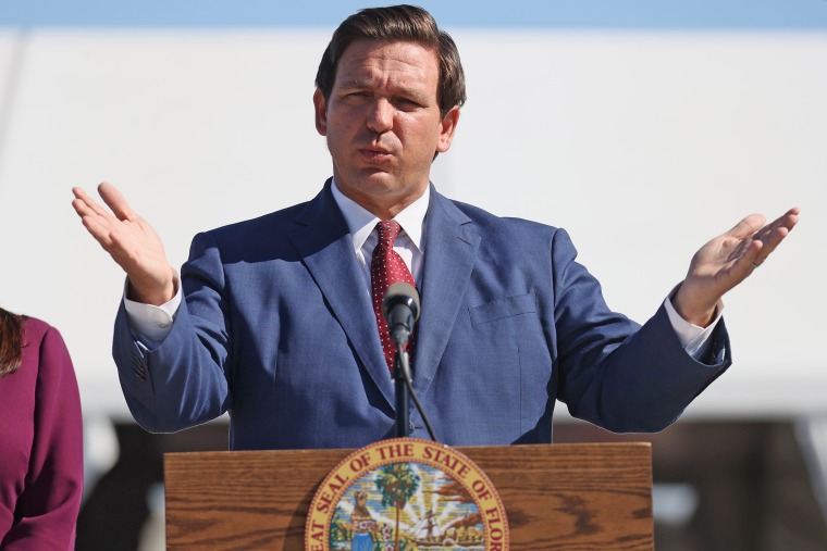 Florida Governor Ron DeSantis speaks during a press conference about the opening of a COVID-19 vaccination site at the Hard Rock Stadium on January 06, 2021 in Miami.
