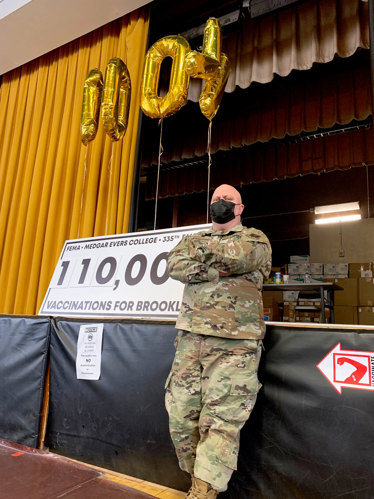 Air Force Reserve Col. Brian Biggs at the community vaccination center at Medgar Evers College in Brooklyn, N.Y.