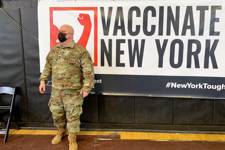 Air Force Reserve Col. Brian Biggs at the community vaccination center at Medgar Evers College in Brooklyn, N.Y.