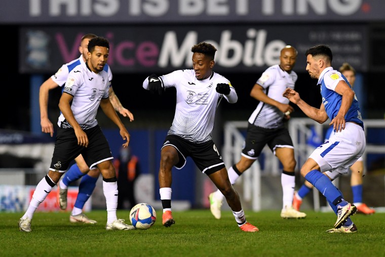 Jamal Lowe of Swansea City against Birmingham City