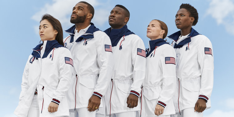 Team USA wears uniforms by Ralph Lauren at Olympic closing ceremony