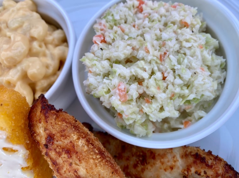 Combined with mac and cheese, cornbread and air-fried fried chicken, my KFC coleslaw made the perfect dinner.