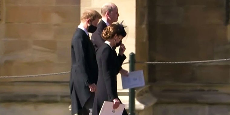 William, Harry and Kate walked together as they left St. George's Chapel. 