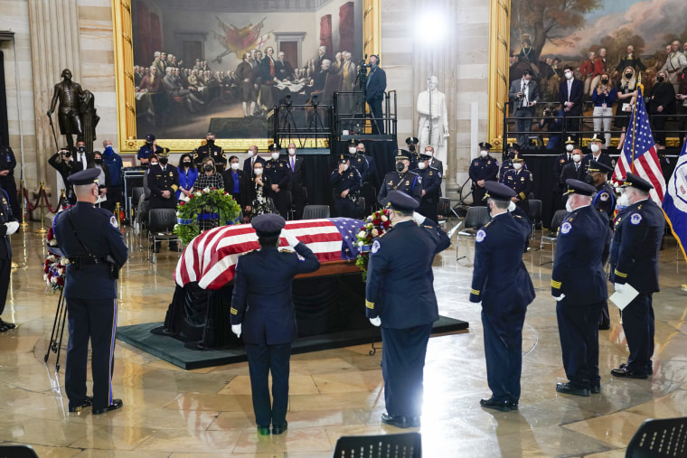 Image: Slain Capitol Police officer William "Billy" Evans lies in honor during a ceremony at the Capitol on April 13, 2021.