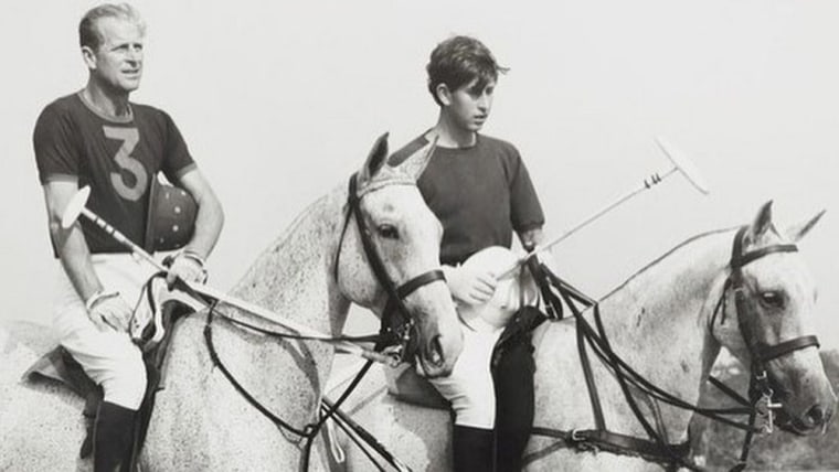 Image: The Duke of Edinburgh beside the Prince of Wales playing polo in 1966.