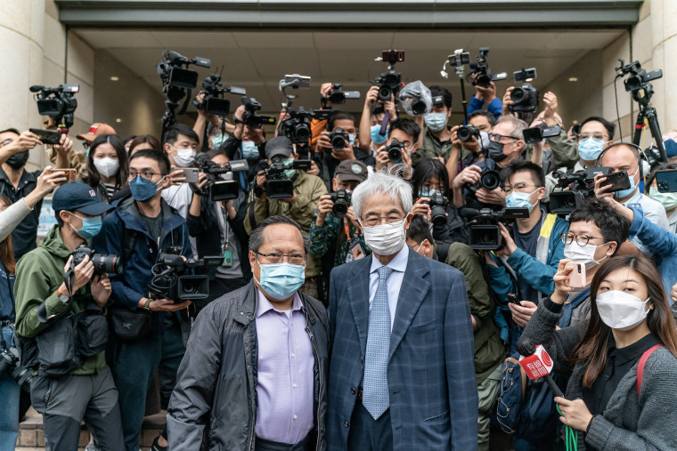 Image: Former lawmaker and barrister Martin Lee and, former lawmaker Albert Ho arrive at West Kowloon court ahead of a sentencing hearing