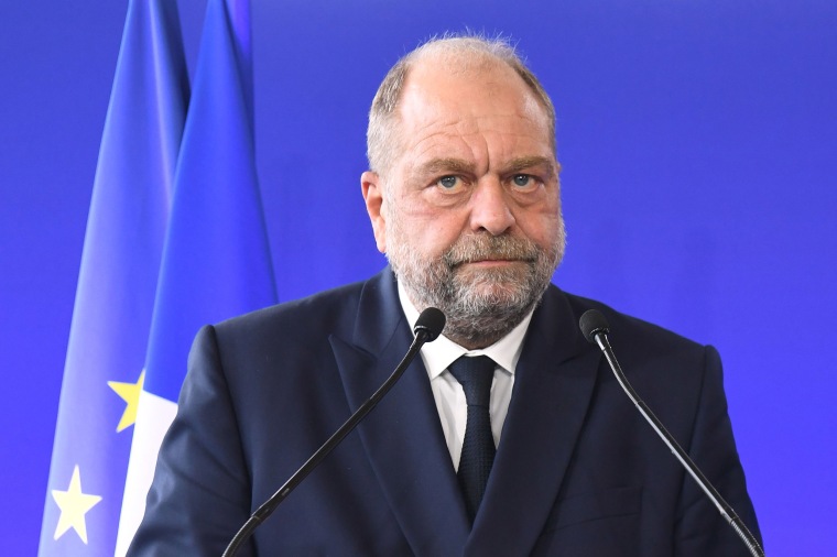 Image: French Justice Minister Eric Dupond-Moretti delivers a speech in Pontoise, near Paris,
