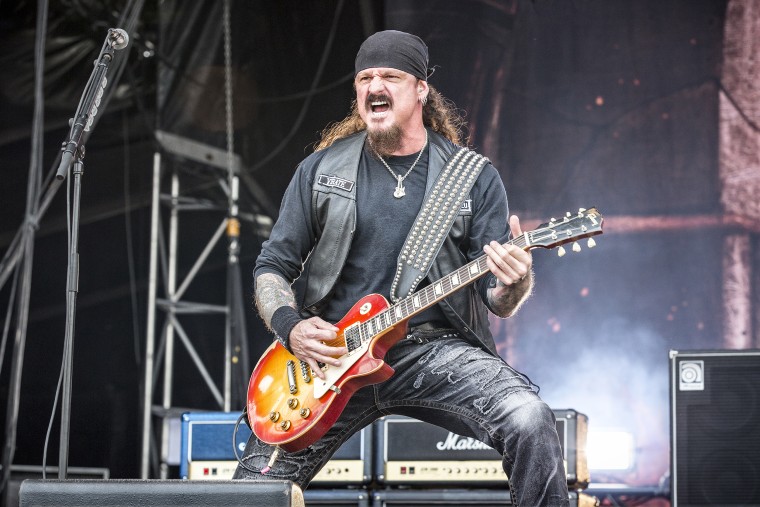 Image:  Guitarist Jon Schaffer, of the heavy metal band Iced Earth, performs during a rock festival 2017 in Blekinge, Sweden.