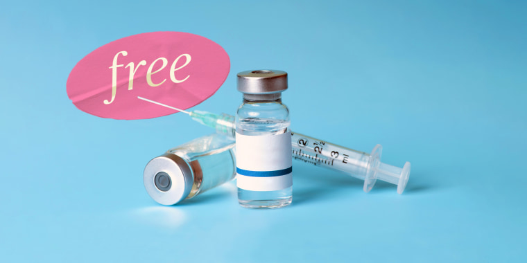 Illustration of vaccine with a sticker that reads "free"
