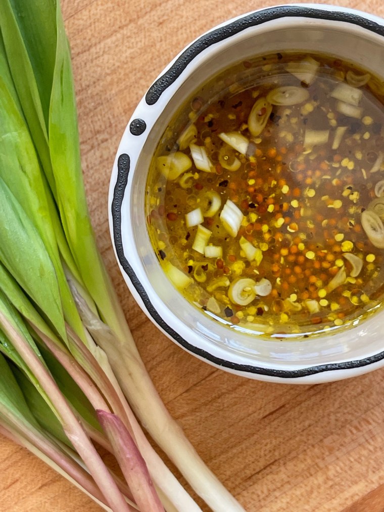 This ramp vinaigrette can be using on just about anything to impart a tangy, springy flavor.