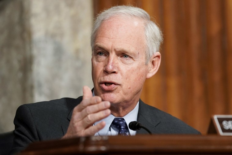 Image: Sen. Ron Johnson, R-Wis., asks questions during the Senate Homeland Security and Governmental Affairs/Rules and Administration hearing to examine the Jan. 6, 2021 attack on the U.S. Capitol