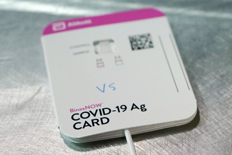 A BinaxNOW rapid Covid-19 test made by Abbott Laboratories, in Tacoma, Wash. on Wednesday, March 31, 2021.