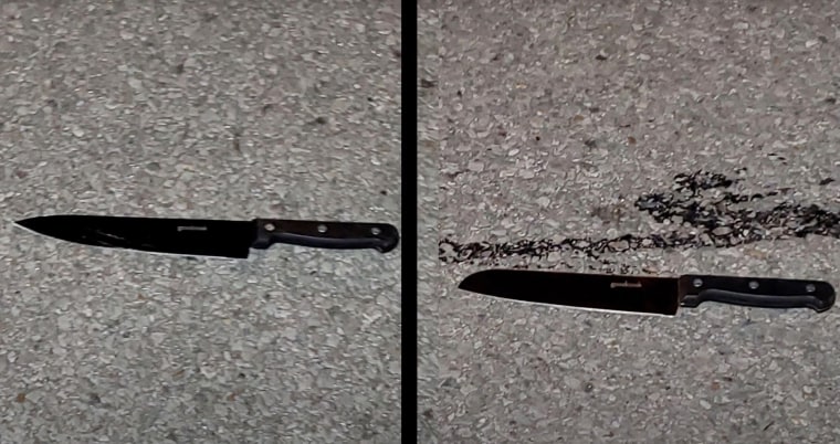 Police seized two butcher knives at the scene.
