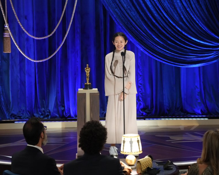 IMAGE: Chloe Zhao accepts the best director award