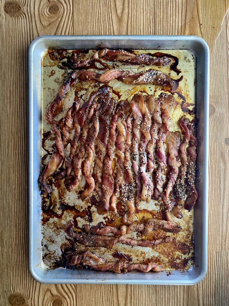 When my "twisted bacon" came out of the oven, I agreed with Durlewanger: It was perfect.