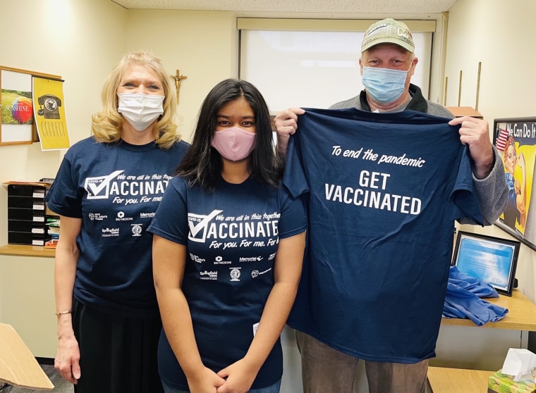 Aliyah Hashmi, a high school freshman in Illinois, is selling these T-shirts to raise awareness about the vaccines. 