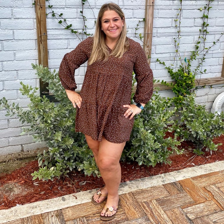 Terri Peters wearing a brown Amoretu Women Summer Tunic Dress