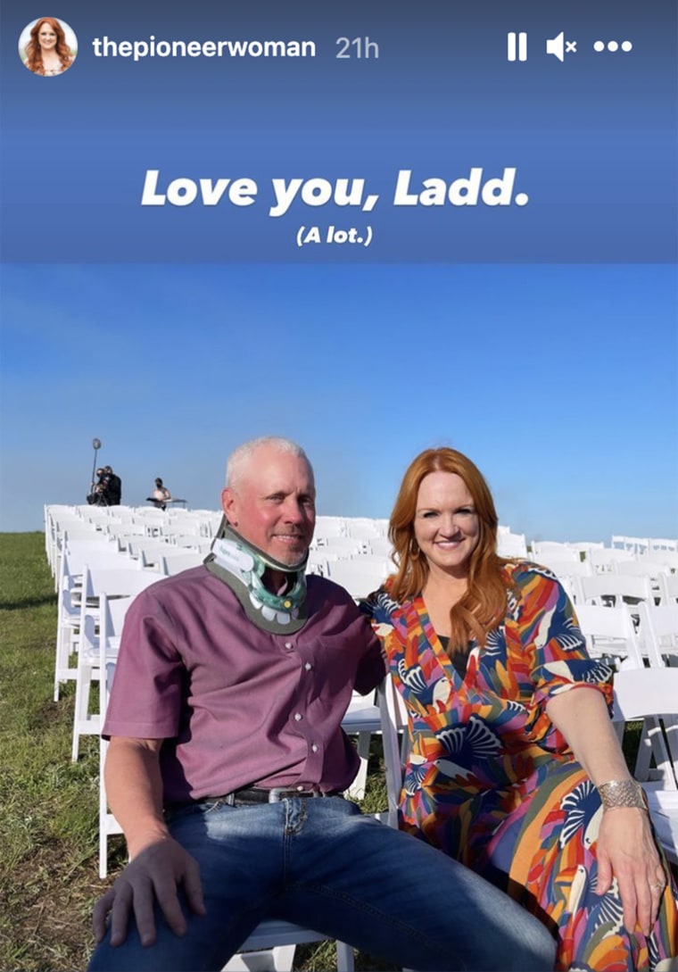 Ladd Drummond had to wear a neck brace after getting in an accident on his family's ranch earlier this year.