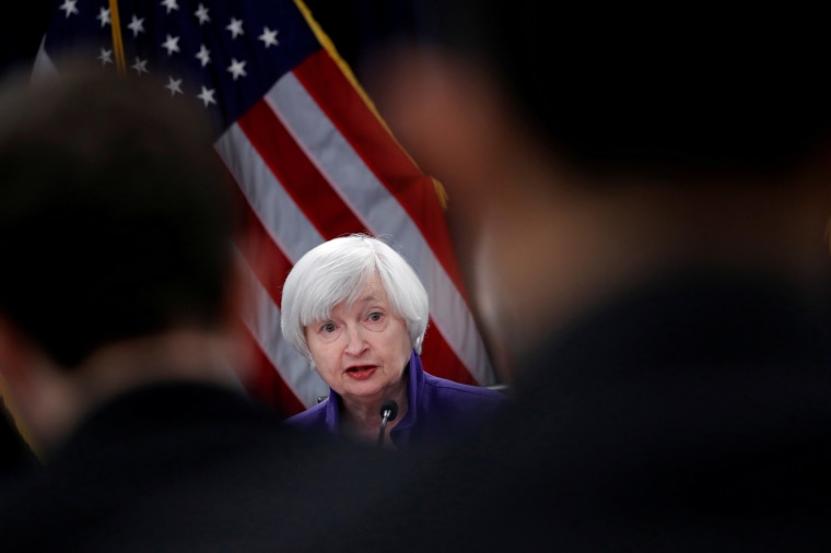 Janet Yellen holds a news conference after a two-day Federal Open Market Committee meeting in Washington, on Dec. 13, 2017.