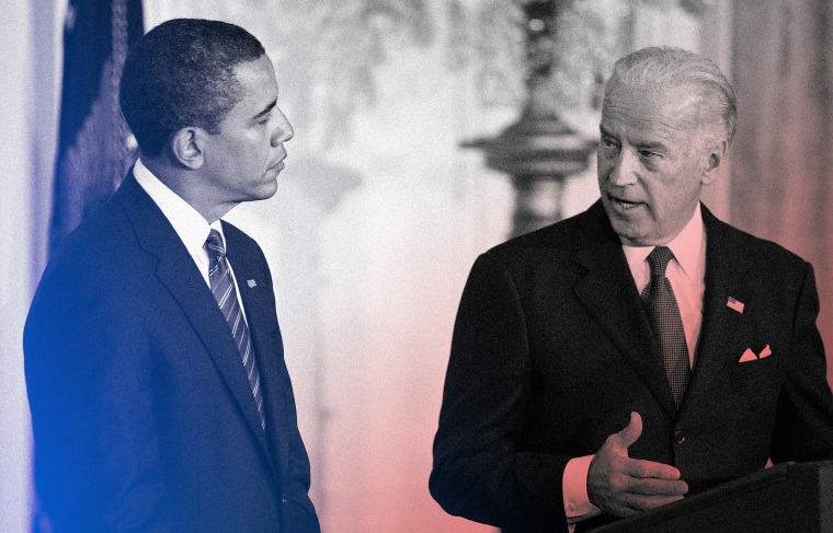 Image: President Barack Obama listens as Vice President Joe Biden speaks in the East Room of the White House on Jan. 30, 2009.