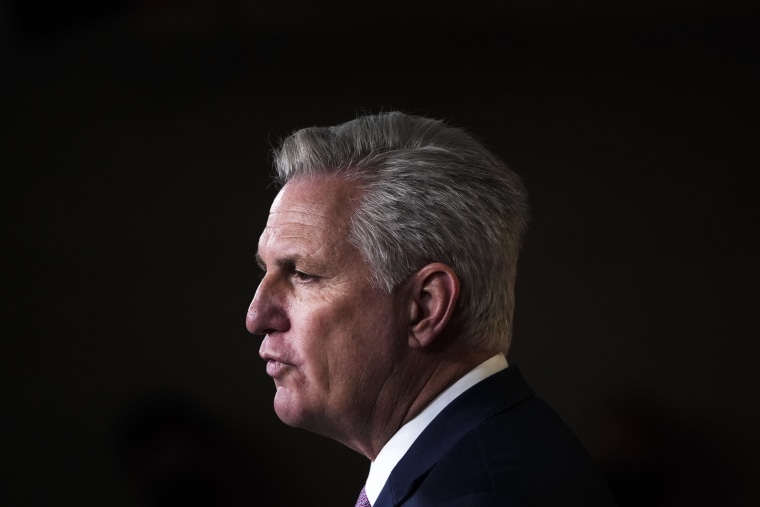 House Minority Leader Kevin McCarthy, R-Calif., speaks at the Capitol on April 22, 2021.