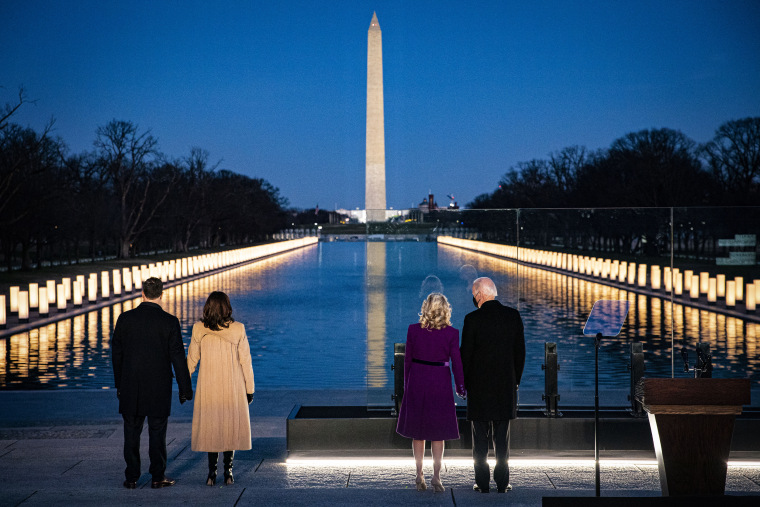 President-Elect Biden Attends Covid Lighting Ceremony At Lincoln Memorial Reflecting Pool