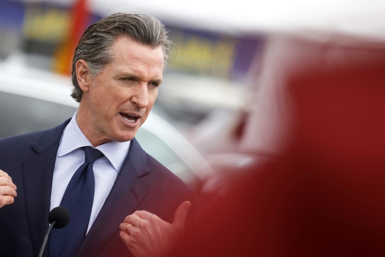 California Gov. Gavin Newsom speaks after touring the vaccination clinic at City College of San Francisco on April 06, 2021.