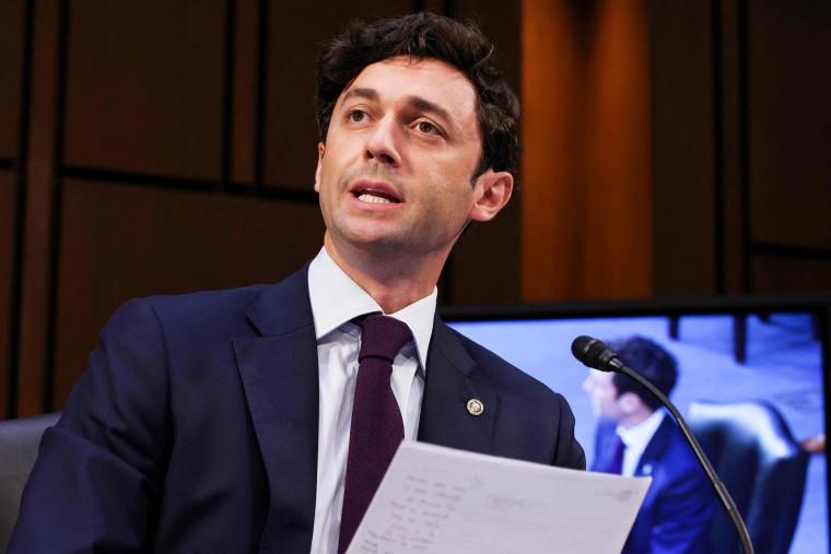 Sen. Jon Ossoff, D-Ga., attends the Senate Appropriations Committee in the Dirksen Senate Office Building on Capitol Hill on April 20, 2021.
