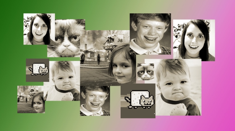 A slew of memes have recently been made into NFTs. They include Laina Morris' "Overly Attached Girlfriend," Tabatha Bundesen's "Grumpy Cat," Kyle Craven's "Bad Luck Brian," Laney Griner's "Success Kid," Chris Torres' "Nyan Cat" and Zoe Roth's "Disaster Girl."