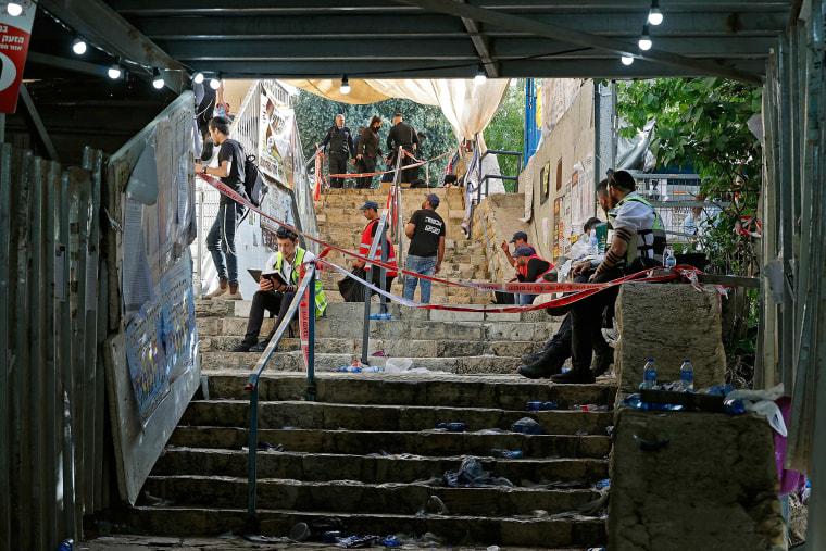 Image: Rescue teams in the aftermath of a stampede at the scene of a religious gathering in Meron in northern Israel near the reputed tomb of Rabbi Shimon Bar Yochai, a second-century Talmudic sage, where mainly ultra-Orthodox Jews flock to mark the Lag B