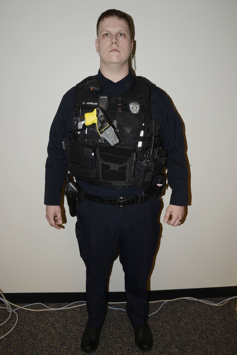 Overland Park police Officer Clayton Jenison seen after the shooting of John Albers on Jan. 20, 2018.