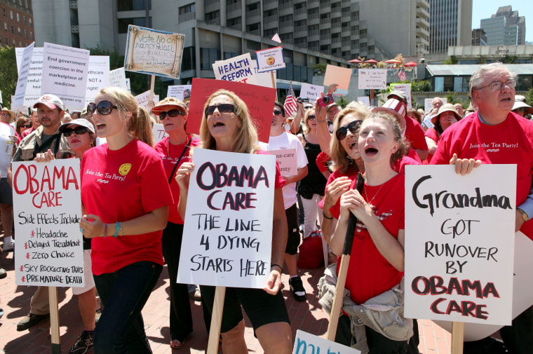 Image: Protesters attend a demonstration against healthcare reform in San Francisco, Calif., on Aug. 14, 2009.