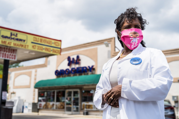 Dr. Karen Smith outside the J&L Grocery convenience store in Raeford, N.C., where she administered Covid-19 vaccinations to local residents.