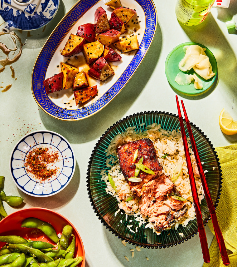 This salmon dish was cooked with Omsom's Yuzu Misoyaki Starter, which was made in collaboration with Maiko Kyogoku, owner of Bessou in NYC.