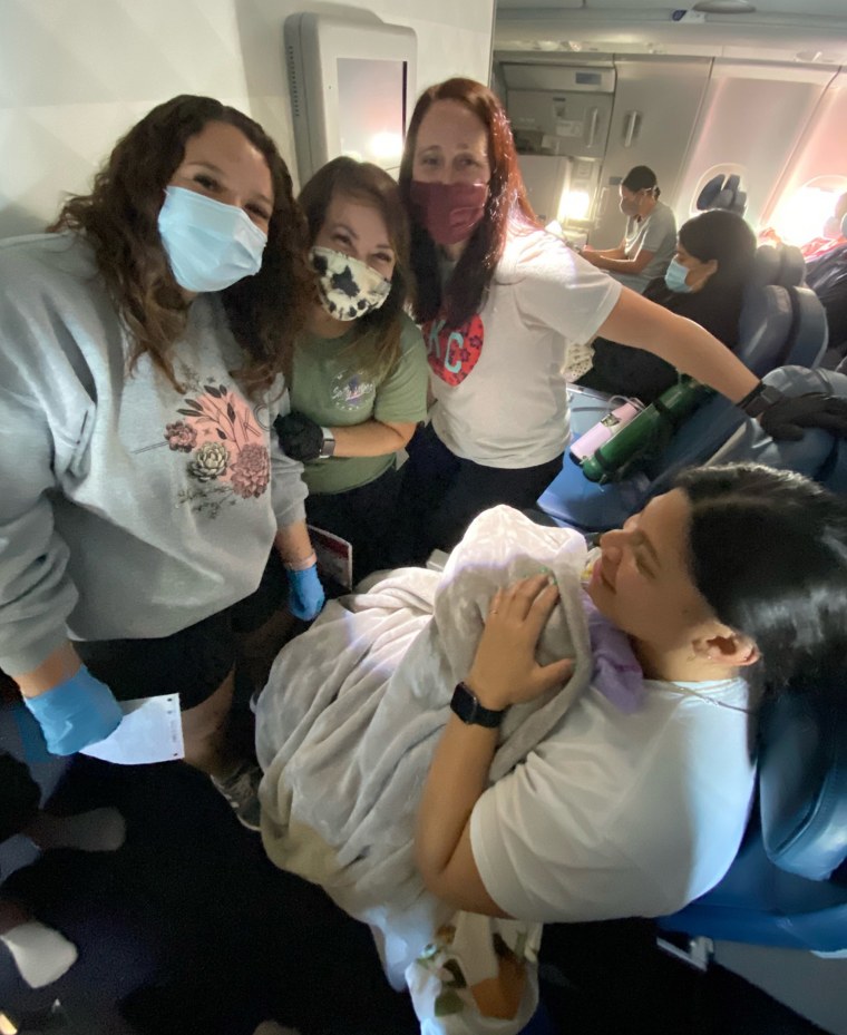 NICU nurses Lani Bamfield, Amanda Beeding and Mimi Ho helped Lavinia “Lavi” Mounga, who did not know she was pregnant when she boarded the flight to Hawaii and delivered her son hours later in the air.
