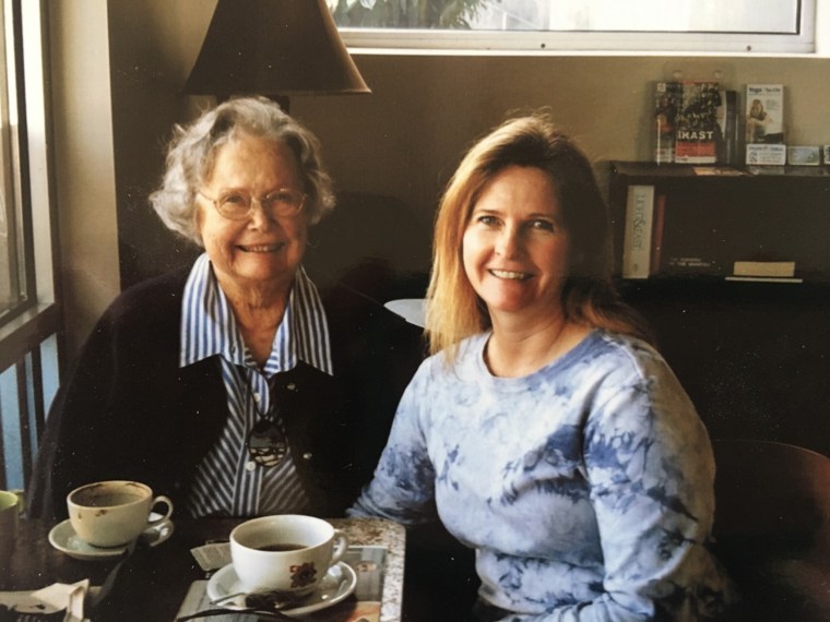Carol Smith drinking tea with her mother