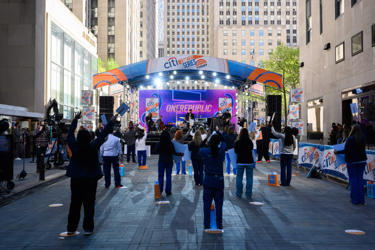 OneRepublic became the first live performers on the TODAY plaza in more than a year, singing in front of a live audience of heroic nurses on National Nurses Day. 