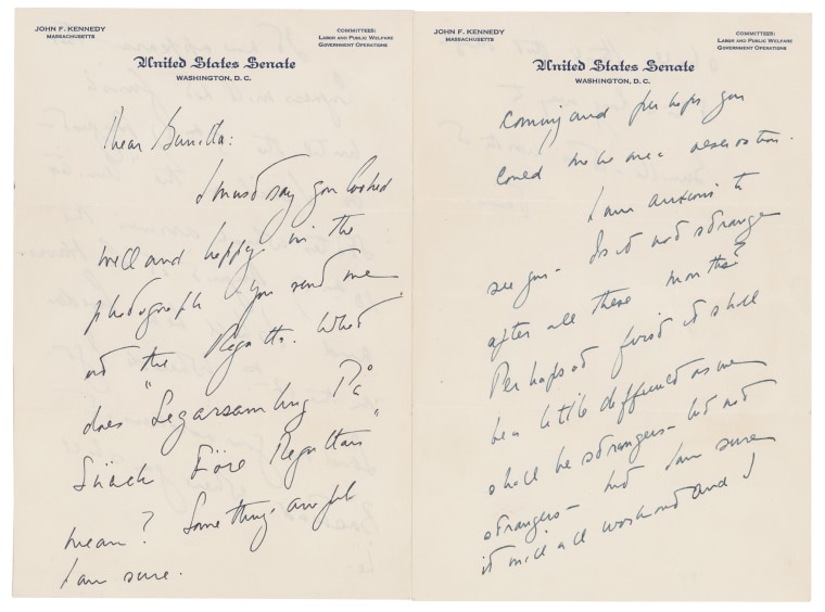 The auction house says Kennedy wrote letters to aristocrat Gunilla von Post in 1955 and 1956.