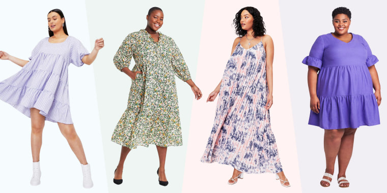 Illustration of four Woman wearing floral dresses in plus-size