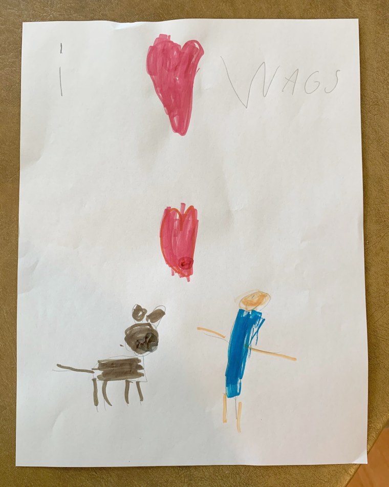 A picture our younger son, then 7, made after Wags died.