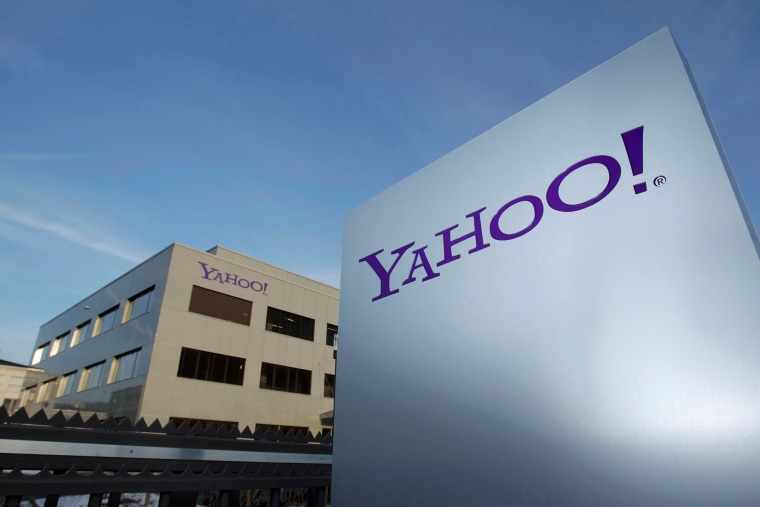 Image: A Yahoo logo is pictured in front of a building in Rolle