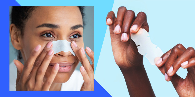 Pore strip for nose, pore strip for chin and pore strip for forehead to remove blackheads on the face of a woman. Shop the best pore strips of 2021 and learn how pore strips work. Dermatologists share the best pore strips from Biore, Neutrogena, Peace Out