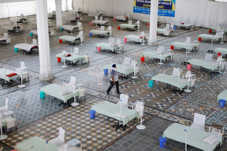 Image: Beds are seen inside a Gurudwara converted into a Covid-19 care facility in New Delhi