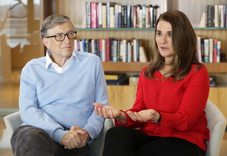 Microsoft co-founder Bill Gates and his wife Melinda take part in an interview with The Associated Press in Kirkland, Wash., on Feb. 1, 2018.