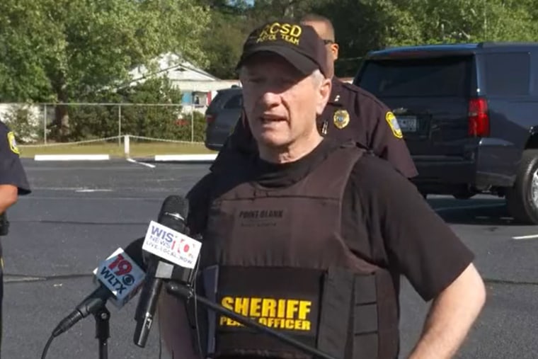 Richland County Sheriff Leon Lott says a Fort Jackson trainee has been arrested after hijacking a school bus with a gun in Fort Jackson, S,C., May 6, 2021.