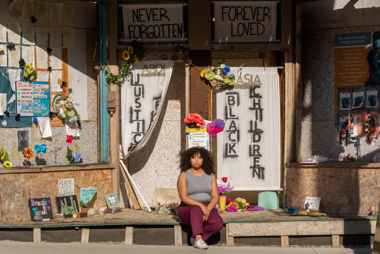 Image: Indira Sheumaker outside of the old North Des Moines City Hall in Des Moines, Iowa, on April 29, 2021.