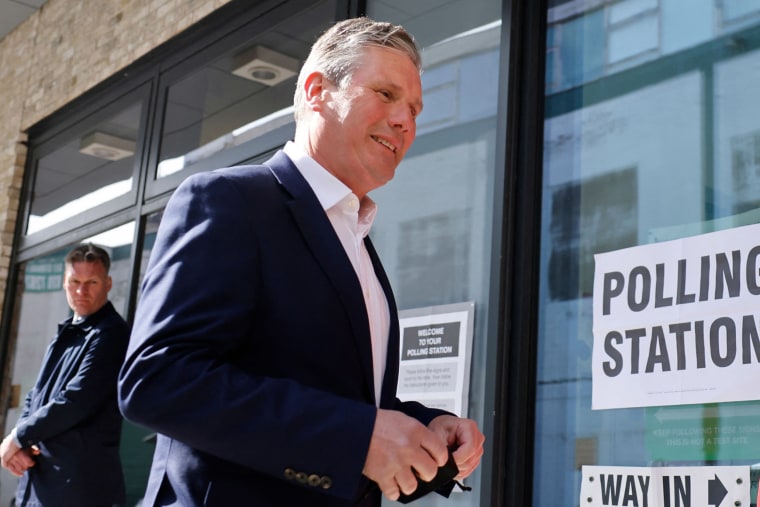 Image: Opposition Labour party leader Keir Starmer arrives at a polling station to cast his vote in local elections in London