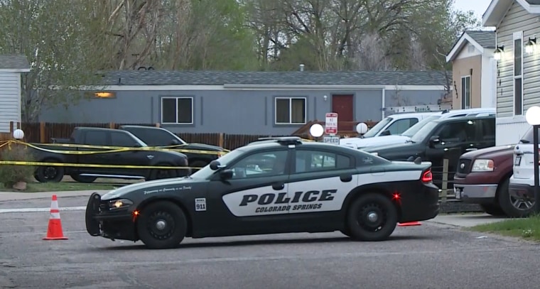 Police respond to the scene of a shooting in Colorado Springs, Colo., on May 9, 2021.