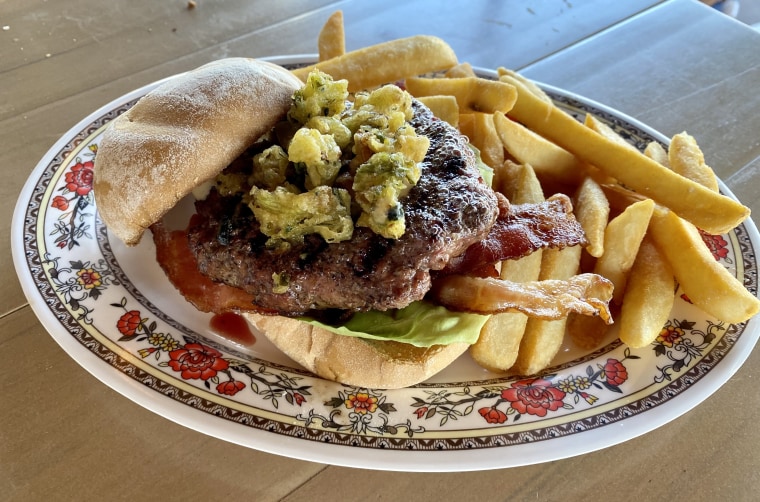 The beer-battered leeks were the star of this Welsh Pub Burger.
